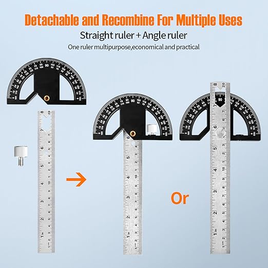 Protractor Angle Finder Stainless Steel Angle Ruler with 0-180 Degrees Adjustable Angle Square 8-Inch Woodworking Ruler for Woodworking/Carpenter/Construction/Measurement/Hobbyists