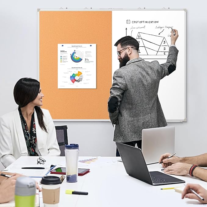 DOLLAR BOSS Foldable Cork Board White Board Combo 60 x 40 Inch Extra Large Magnetic Whiteboard Dry Erase Bulletin Board Portable Double Sided Aluminum Frame Pin Board for School Office with Markers