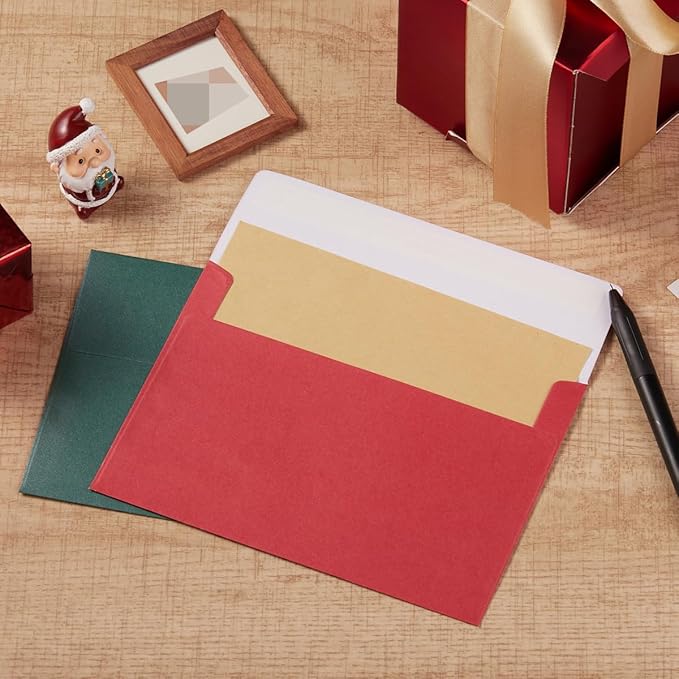 50 Pieces Christmas Envelopes Metallic Color Self Seal Envelopes for Greeting Cards, Invitations, Postcards (Christmas Green/Red, 5x7)