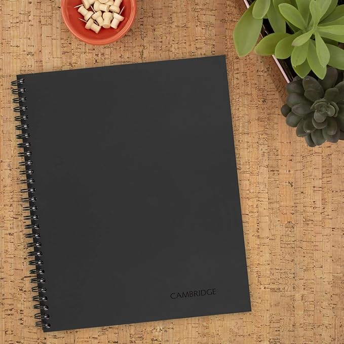 Cambridge Notebook, Business Notebook, 8-1/4" x 11", 80 Sheets, Ruled, Meeting Notes, Flexible Cover, Wirebound, Gray (06132) (Pack of 2)