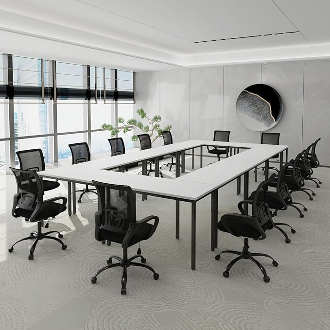 Bonzy Home Conference Tables 20ft Office Computer Desk for Meeting Room Study Writing Printer Podcast Table for 24 People Modern White 10PCS 236.2"x47.2"x29.5"