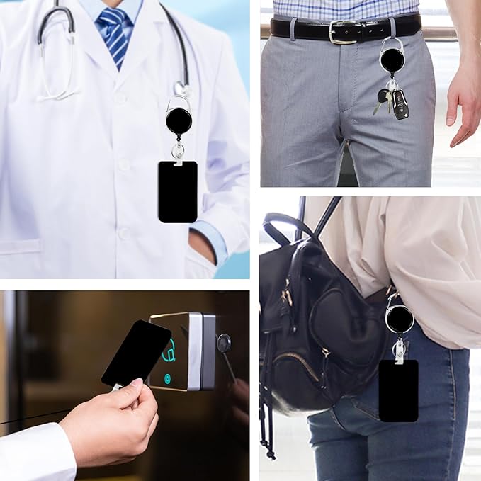Black Badge Holder with Retractable Reel and Breakaway Lanyard,Badge Clips Retractable Heavy Duty Badge Reel,Keychain,ID Holder with Breakaway Lanyard for School Nurse Office Teen