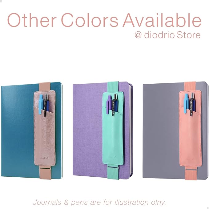 Adjustable Elastic Band Pen Holder, Pencil Holder, Pen Sleeve Pouch for Hardcover Journals, Notebooks, Planners, Binders, Fit Notebooks from 8" to 11” in Height, PU Leather, Detachable, Rose Gold