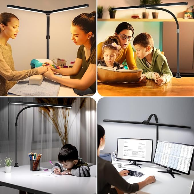 Double Head LED Desk Lamp with Remote Control Tall Desk Lamps for Home Office 24W Brightest Computer Desk Light Office Lamp for Workbench Drafting Architect Study Reading with Anti-Glare Cover