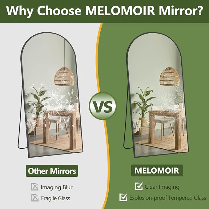 MELOMOIR 76"x34" Large Mirror Full Length, Arched Full Length Mirror with Stand, Large Floor Mirror Free Standing Mirror Full Length for Bedroom, Hanging Standing or Leaning Full Body Mirror, Black