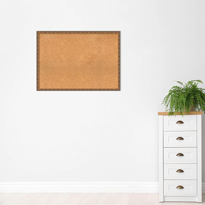 Amanti Art Natural Cork Board for Wall, 30x42 Vision Board with Bronze Frame, X-Large Corkboard Office Decor for Home Organization, Traditional Corkboard Pinboard to Display Items for Home