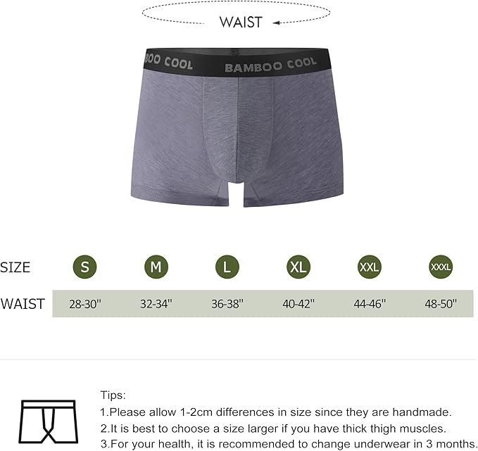 BAMBOO COOL Men's Ultra Breathable Underwear,No Riding Up Boxer Briefs with ComfortFlexible Waistband,Multipack