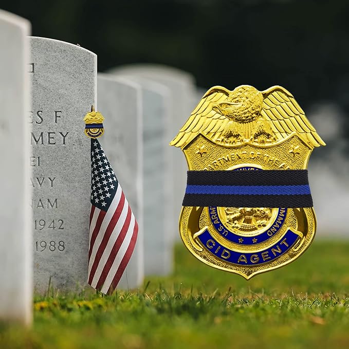 CREATRILL 30 Pack Thin Blue Line Police Mourning Band Stripe Police Officer Badge Shield Funeral Honor Guard Straps for Badge Size of 1.4" to 2.4"