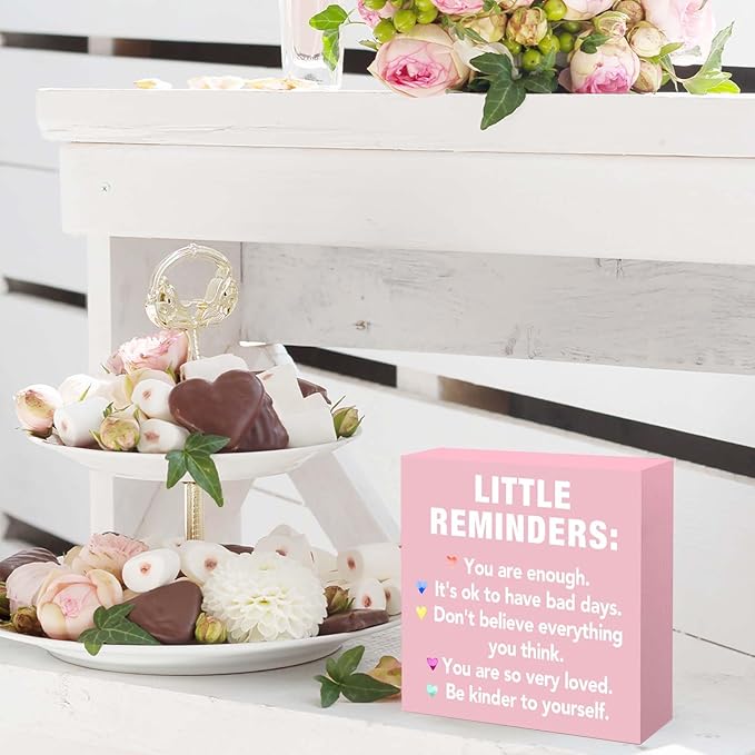 Pink Office Decor Desk Accessories Inspirational Motivational Gifts Little Reminders You are Enough Positive Pink Office Decor Sign Desk Decorations for Women Home & Office Cute Desk Accessories