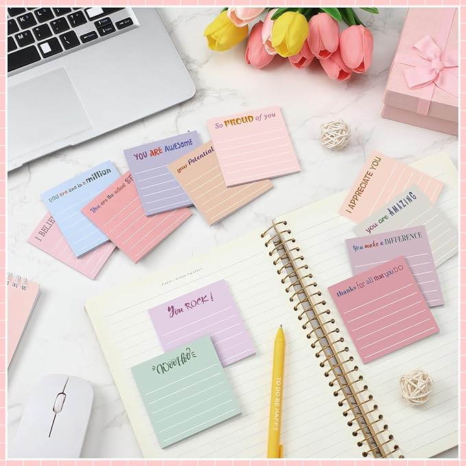 Yinder 24 Pcs Inspirational Sticky Notes with Lines Cute Motivational Sticky Notes Pad Employee Appreciation Gifts Bulk for Teacher Nurse Coworkers Office Supplies 3 x 3''(Aesthetics,Appreciation)