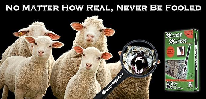 Money Marker (5 Counterfeit Pens) - Counterfeit Bill Detector Pen with Upgraded Chisel Tip - Detect Fake Counterfit Bills, Universal False Currency Pen Detector Pack