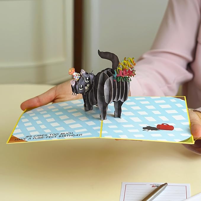 Dirty Pop Cards,Purr-fect Pop Up Birthday Card, 3D Cat Farting Confetti Funny Birthday Card, Cat Mom or Dad Bday Popup Cards for Husband, Wife, Friend, and Every Cat Lover, 1 Notepaper, 1 Envelope
