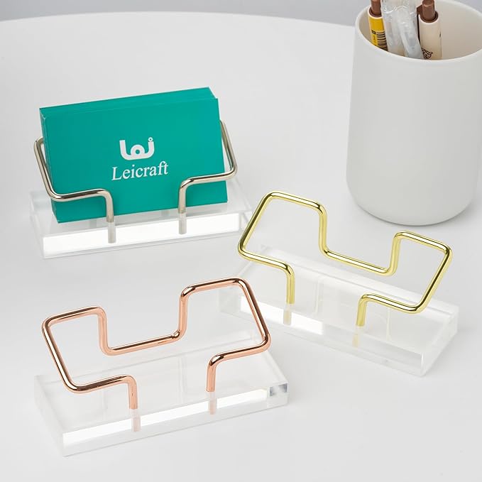 Business Card Holder for Desk, Modern Card Organizers and Office Desk Accessories for Men and Women (Silver)