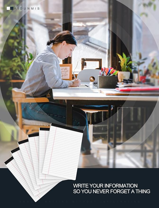 Legal Pads 5x8 Inch Writing Pads for Office Note Pads 5x8 for Work 80 GSM Paper College Ruled Legal Pad To Do List Notepad 30 Sheets 6 Pack Notebook Writing Pad Notepads for Grocery List Shopping List