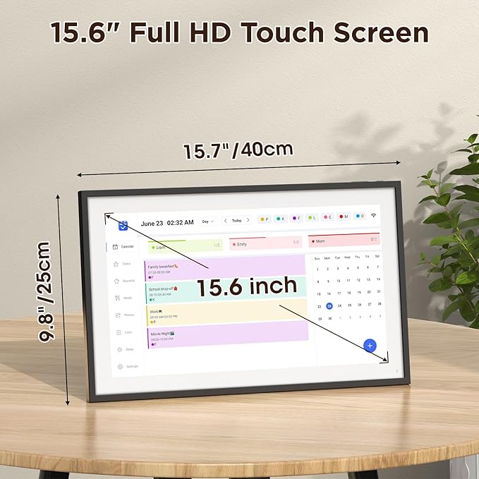LOOFII 15.6" Smart Digital Calendar – 1920×1080 Full HD Touchscreen Family Planner & Calendar with Chore Chart & Meal Planner, Wall-Mountable (Black White)