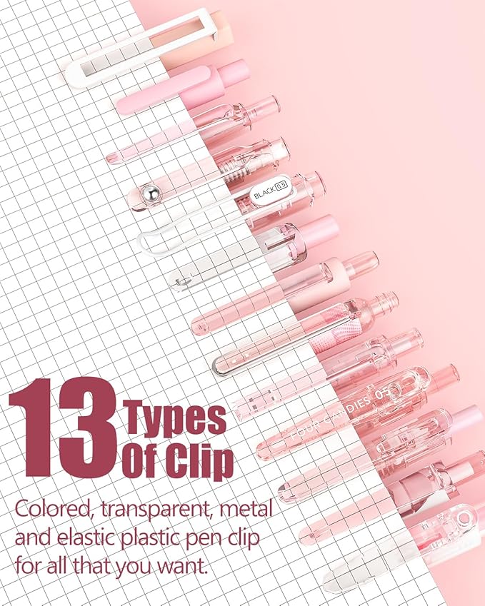 Four Candies 14Pack Pastel Gel Ink Pen Set,Cute Retractable 0.5mm Fine Point Pen,Note Taking Aesthetic Pens,12 Pack Black Ink Pens with 2Pack Highlighter, Smooth Writing Pens for School, Office (Pink)