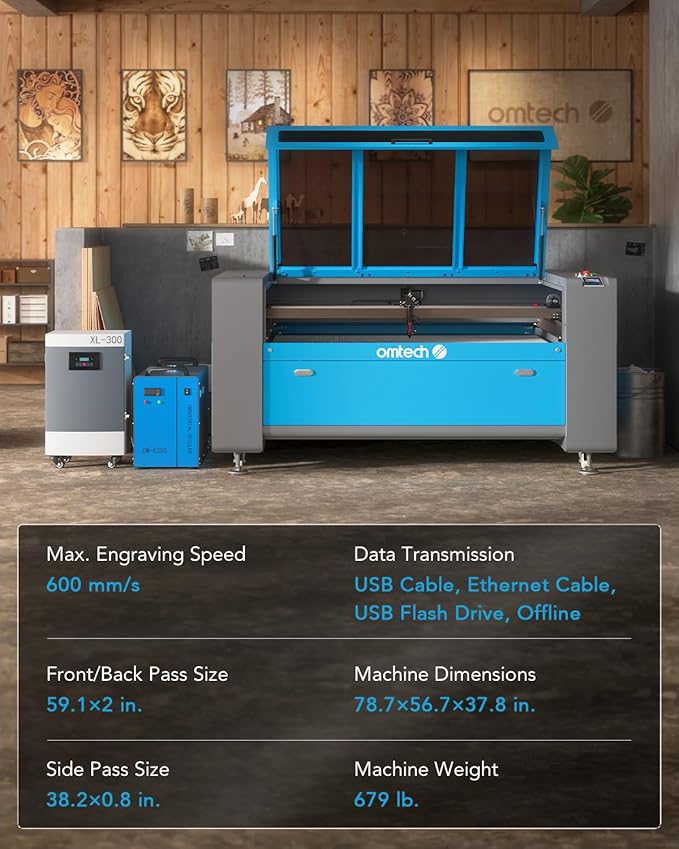 OMTech 130W CO2 Laser Engraver, 35x55 Inch Laser Cutting Machine with Autofocus Autolift 3 Way Pass Air Assist Caster Wheel, Industrial Laser Cutter Engraving Etching Machine for Wood Glass Acrylic