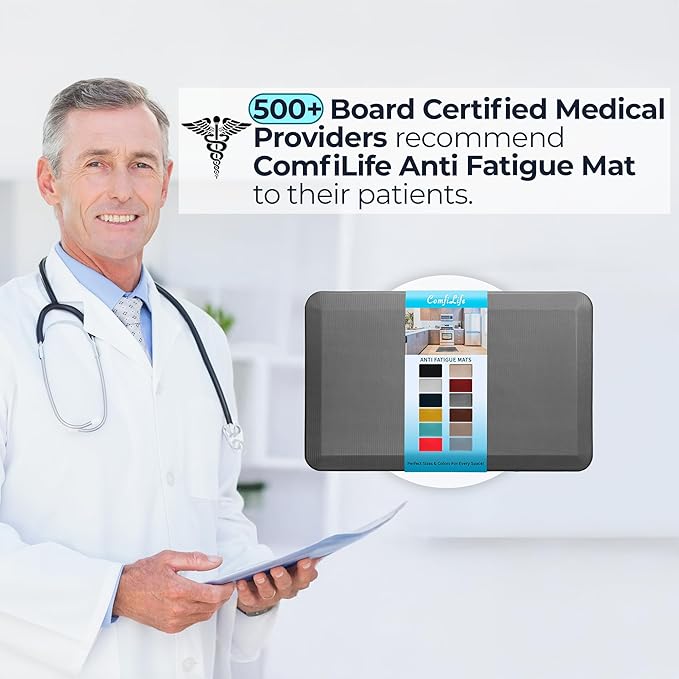 ComfiLife Anti Fatigue Floor Mat – 3/4 Inch Thick Kitchen Mats for Floor, Standing Desk Mat, Kitchen Rug – Comfort at Home, Office – Durable – Stain Resistant – Non-Slip Bottom (20" x 39", Charcoal)