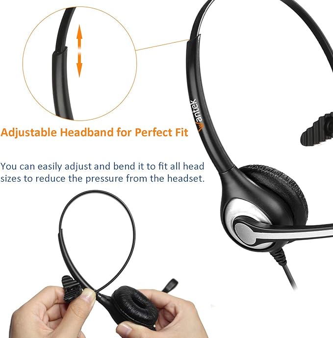 Wantek 2.5mm Telephone Headset with Mic Noise Cancelling, Office Phone Headset Compatible with AT&T ML17929 Panasonic Vtech RCA Uniden Cisco SPA Grandstream Polycom Cordless Dect Phones(A600F)