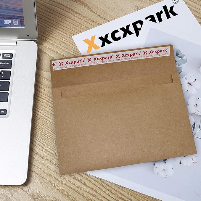 200 Qty Printable A7 Invitation Envelopes 5.25 x 7.25, Self Seal 120GSM Brown Kraft Paper Envelopes for Invitations, Papers, Photos, Documents, Wedding, Baby Shower, Easy to Seal