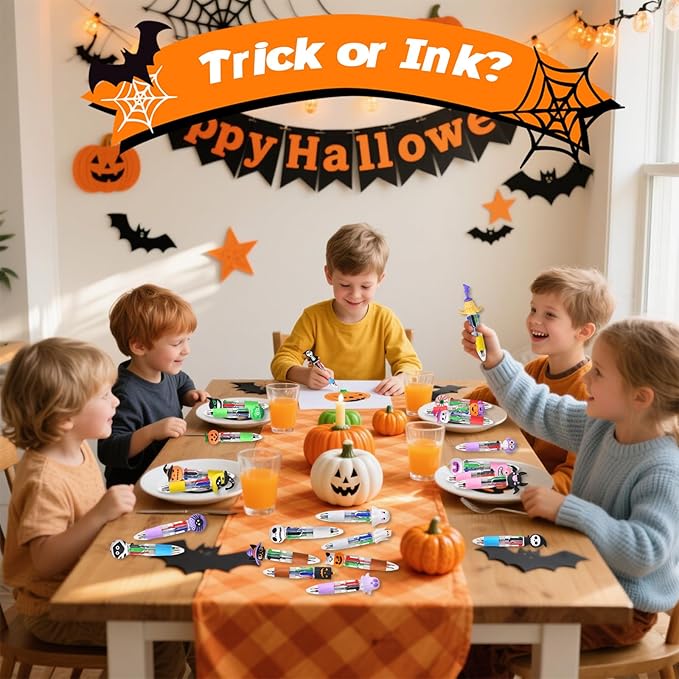 24 Pcs Halloween Multicolor Pens in One 4-in-1 Cute Kawaii Fun Pen Spooky Pumpkin Ballpoint Pen for Trick-or-Treat Halloween Office Supplies & Classroom Gifts (Halloween)