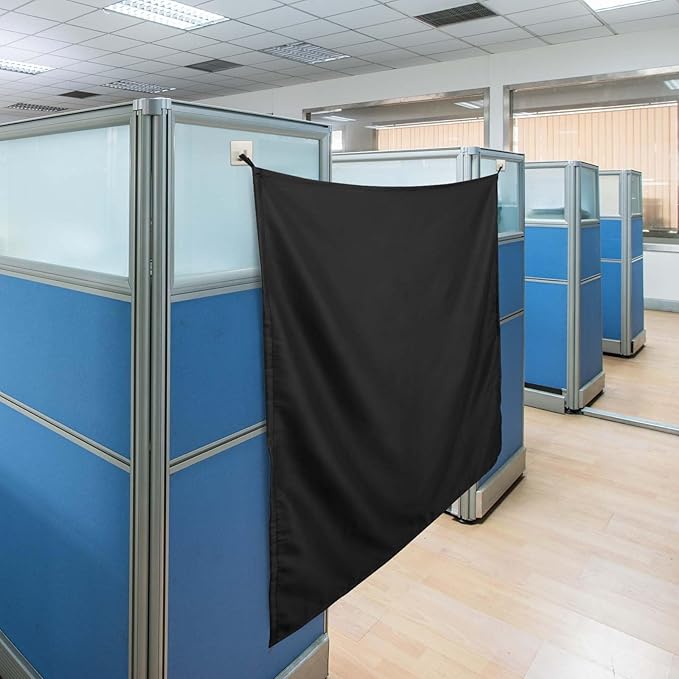 Pinkunn 40 x 48 Inch Office Cubicle Curtain with Stainless Steel Self Adhesive Hook Portable Privacy Door Partition Room Dividers Room Divider Office Divider for Office Cubicle (Black)