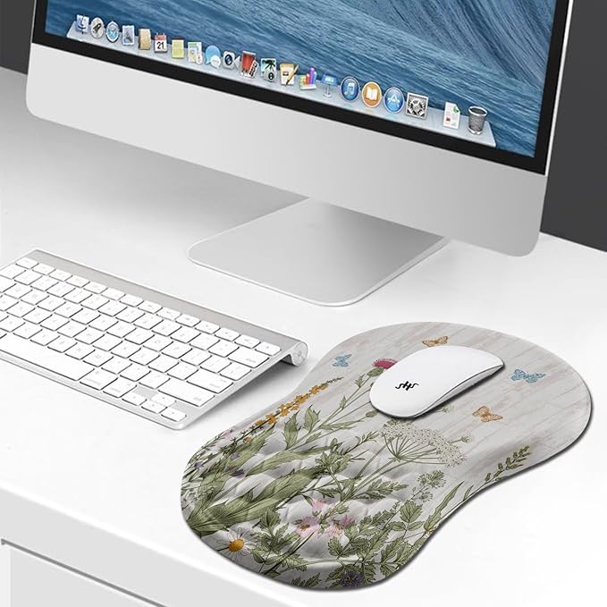 Hokafenle Ergonomic Mouse Pad Wrist Support, Wrist Rest Mousepad for Carpal Tunnel Pain Relief with Integrated Memory Foam Slope Massage Bulge (11.8x7.9 inch,Garden Flowers