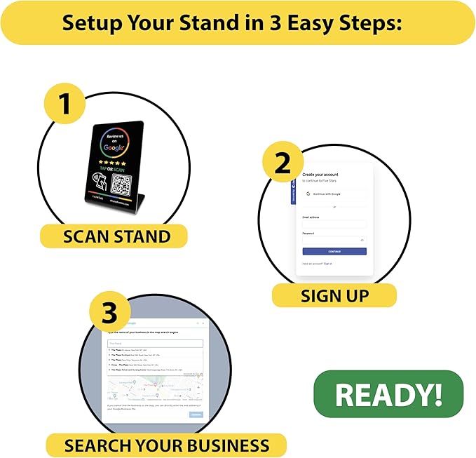 Tap Google Review Stand by TapFive - Tap for Instant Reviews - All Phones Compatible - Reusable Smart Tap NFC & QR - Boost Business Reviews - Zappy Fast - Powered by TapFive (Black, 1 Stand)
