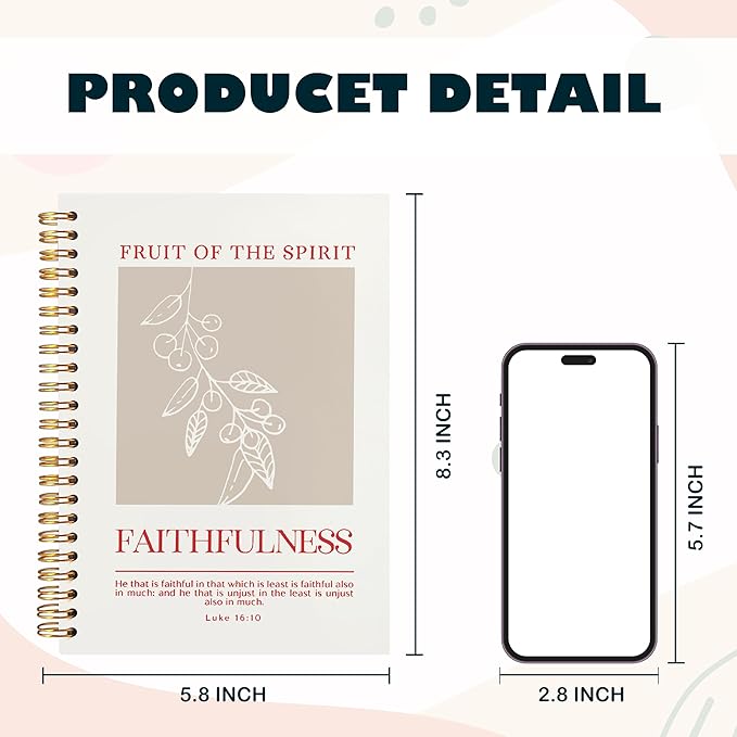 BearCake Fruit of the Spirit Faithfulness Christian Notebook Journal, Christian Gifts for Women, Bible Notebooks for Note Taking, Bible Journaling Notebook, Hardcover Spiral Notebook 5.5x8.3