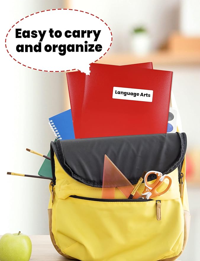 SUNEE 2 Pocket Folders (6 Pack, Red) Heavy-Duty Plastic Folders with Pockets, Fit 8.5x11 Letter Size Paper, 2-Pocket File Folders for Kids, Home, School, Office