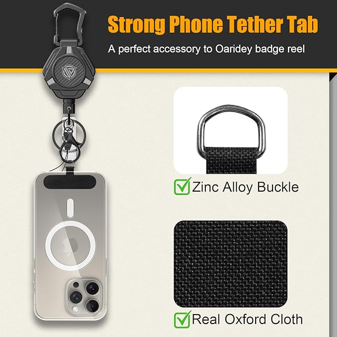 Oaridey Magnetic Retractable Keychain, Heavy Duty Carabiner Badge Holder with Phone Tether Tabs, Tactical ID Badge Reel with 31.8'' Coated Steel Cord and Lobster Clasp, Bearing 10.0 oz - 2 Pack
