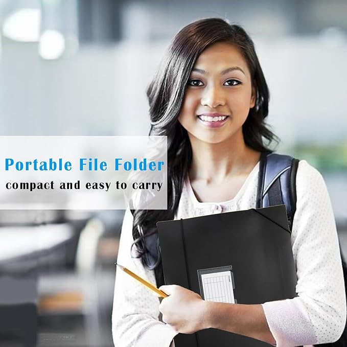 TRANBO 7-Pockets Hanging File Folder with Retractable Hooks for Filing Cabinet, Letter Size Expandable Accordion File Organizer with Elastic Band for File Frame or On-The-Go Use (3 Pack)