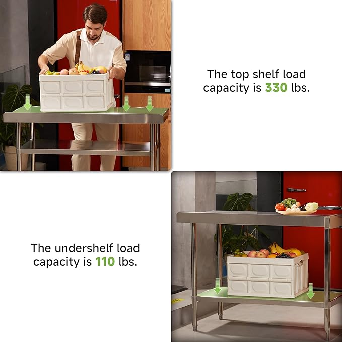 Real Relax Stainless Steel Table with Backsplash, NSF Commercial Heavy Duty Stainless Steel Table for Prep with Adjustable Undershelf, for Indoor & Outdoor- 24" D x 60" W x 34" H