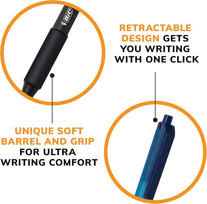 BIC Soft Feel Black Retractable Ballpoint Pens, Medium Point (1.0mm), 36-Count Pack, Black Pens With Soft-Touch Comfort Grip