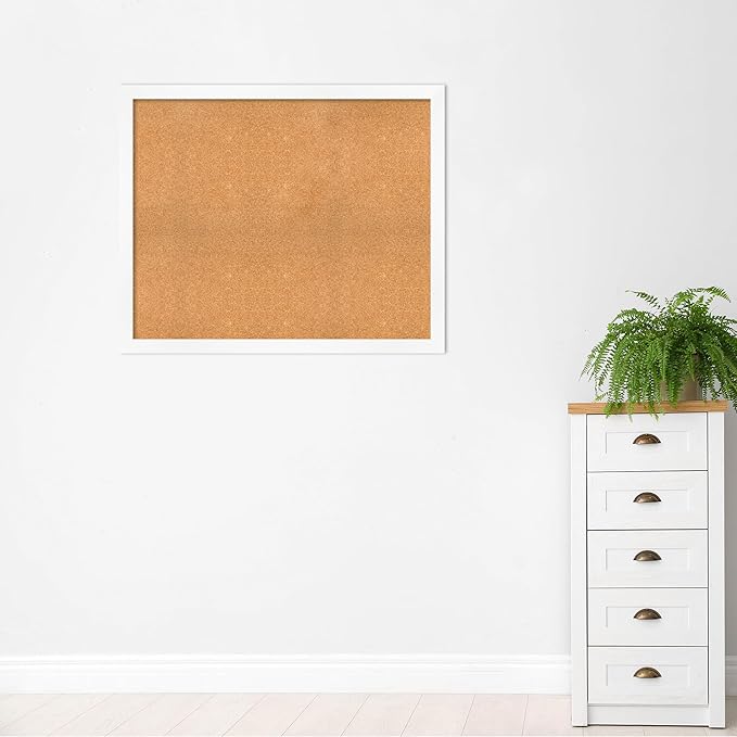 Amanti Art Natural Cork Board for Wall, 37x45 Vision Board with White Frame, Oversize Corkboard Office Decor for Home Organization, Modern Corkboard Pinboard to Display Items for Home Organization in