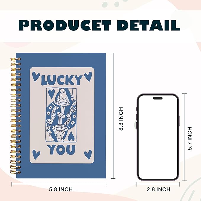 BearCake Funky Retro Y2K Blue Preppy Notebook, Lucky You Poker Preppy Journal, Blue Aesthetic Notebooks, Blue Office Supplies, Blue Desk Accessories, Hardcover Spiral Notebook 5.5x8.3