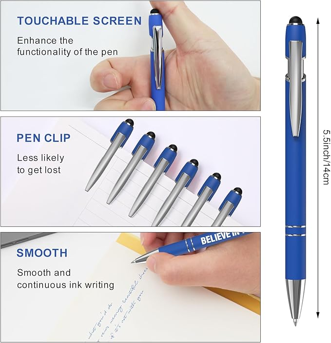 Funny Pens, 12 Pcs Pens Fine Point Smooth Writing Pens, Inspirational Ballpoint Pens with Screens Touch Stylus Tips, Blue Ink 1.0 Mm Pens Gift Office Desk Accessories, Motivational Stylus Pens