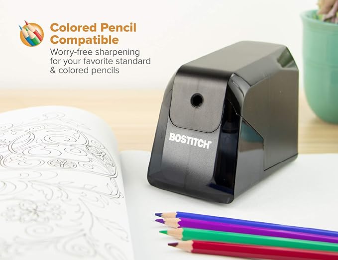Bostitch Office Battery Pencil Sharpener, 4X Longer Cutter Life, Tip Saver Technology, Black (BPS4-BLK)