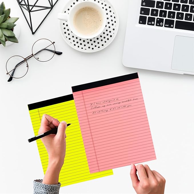 Colored Legal Pads 8.5 x 11 inches 8 Pack,70 GSM/19 LB Rainbow Wide Ruled Writing Pad High Brightness Neon Pads 8 Colors 30 Sheets Per Note pads for School,College,Office,Business-Large