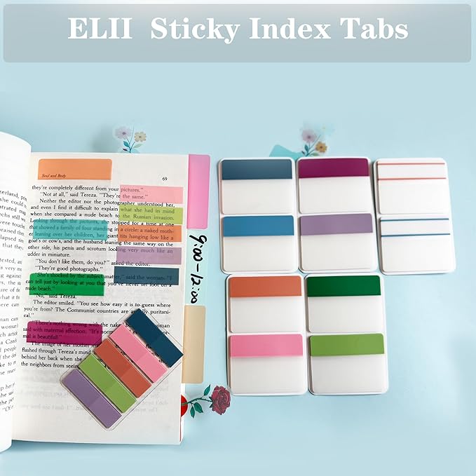 ELII 500 PCS Book Tabs 2 Inch Sticky Index Tabs, Colored Page Markers Repositionable Tags Reading Tabs Self Adhesive Tape Flags for Books, Binders, Notebook and File Folders