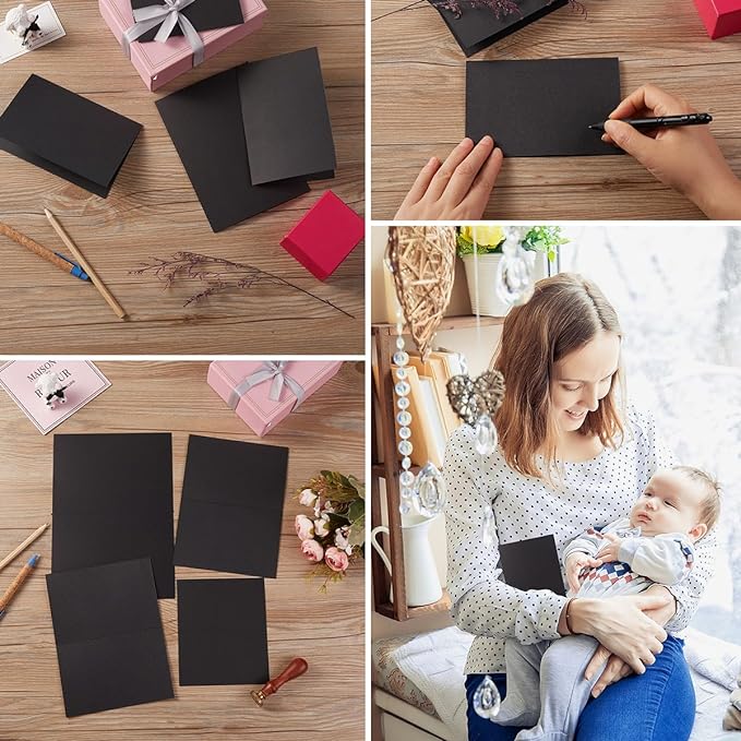 50 Pack Blank Cards Folded Cardstock Thank You Blank Greeting Cards for Invitations, Wedding, Greeting Cards, All Occasion DIY (Black, 4x6)