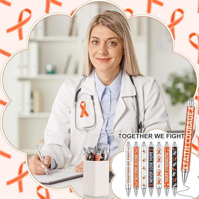48 Pcs Orange Awareness Ribbon Pens Cancer Awareness Ballpoint Pens Bulk Faith Courage Hope Strength Health Awareness Favor Gifts for Leukemia Lymphoma Cerebral Cancer Awareness Support