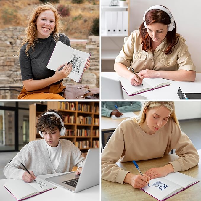 A5 Lined Journal Notebook - 100 GSM Thick Paper, Hardcover Journaling Notebook for Writing, Work, Travel, School, College Ruled Journal for Women Men, PU Leather Note Book, 5.5”x8.3”- Raspberry