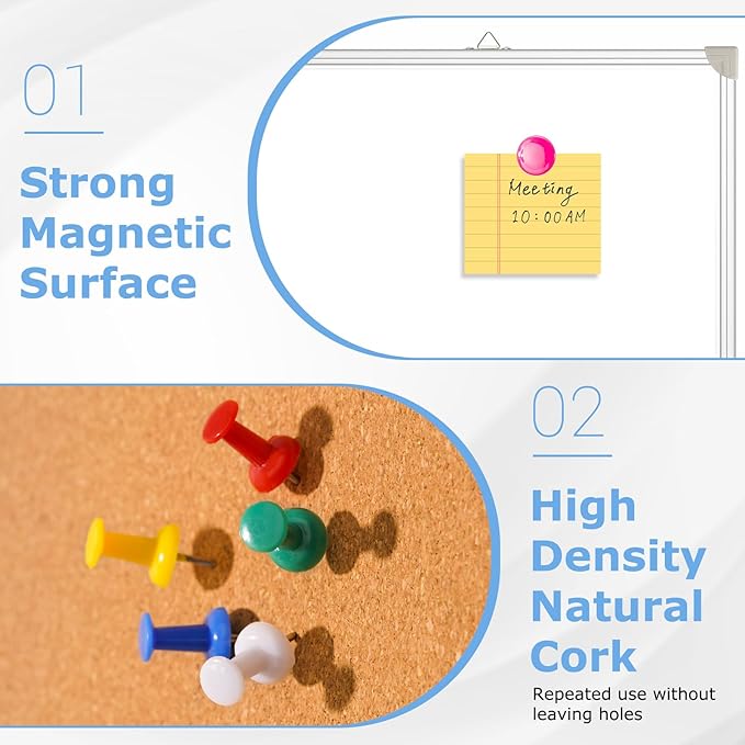 DOLLAR BOSS Foldable Cork Board White Board Combo 60 x 40 Inch Extra Large Magnetic Whiteboard Dry Erase Bulletin Board Portable Double Sided Aluminum Frame Pin Board for School Office with Markers