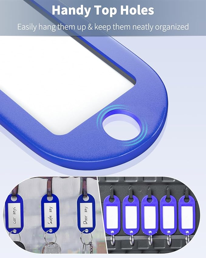 Uniclife 40 Pieces Key Tags 2 Inch Soft Plastic Key Chain Tags with Blank Paper Labels Clear Windows Protective Films and Split Rings Flexible Item Identifiers, Blue