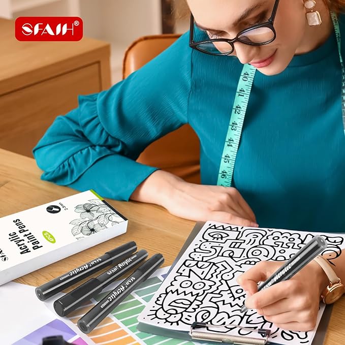 SFAIH Black Paint Markers Paint Pens - 4 Pack 2-3MM Medium Tip Acrylic Markers for Rock Painting, Wood, Metal, Fabric, Plastic, Canvas, Glass, Ceramic, Diy Crafts, Drawing, Tire