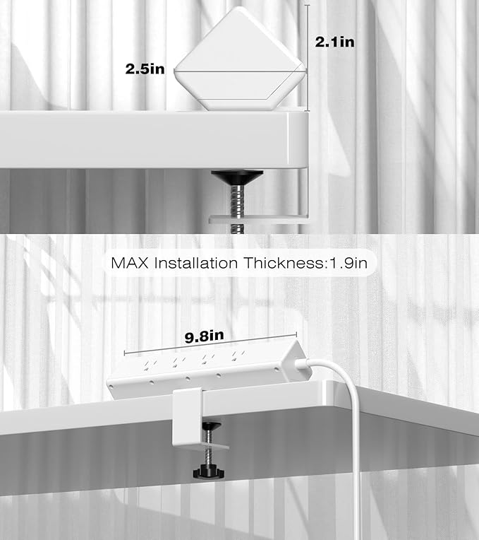 40W Fast Charging Station,Desk Clamp Power Strip,4 USB-C Ports & 8 AC Outlets,Desktop Edge Mount Surge Protector Power Strip,14AWG Heavy Duty Cord,Fit 1.9" Tabletop Edge for Home Office(6Ft Cable)