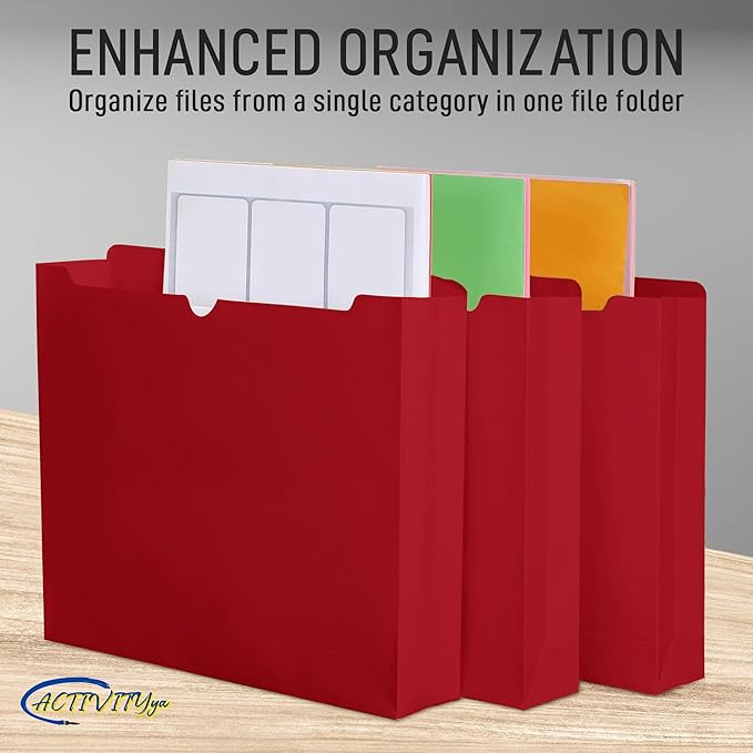 Red File Jackets, 2 Inch Expansion, Letter Size, Reinforced Straight-Cut Tab, 6 Pack