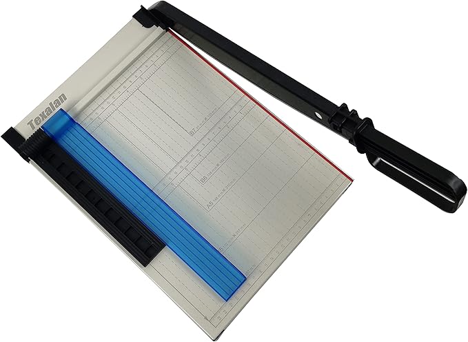 TEXALAN(R) Paper Cutter Letter Size Paper Trimmer 12” Cut Length 12 Sheet Capacity Guillotine Paper Photo Cutter with Magnet Clamp, Paper Guide, Size Guideline