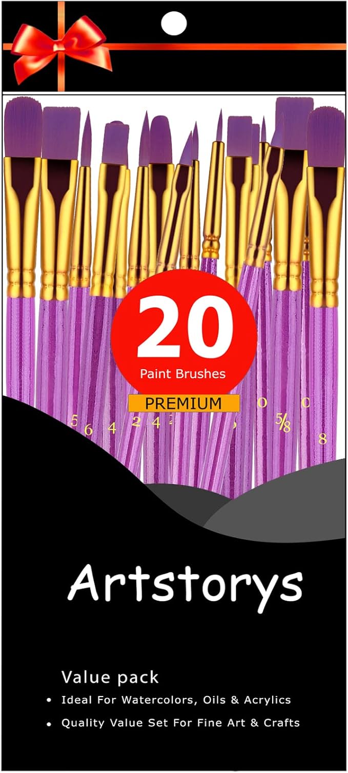 Paint Brushes Set, 2Pack 20 Pcs Paint Brushes for Acrylic Painting, Oil Watercolor Acrylic Paint Brush, Artist Paintbrushes for Body Face Rock Canvas, Kids Adult Drawing Arts Crafts Supplies, Purple
